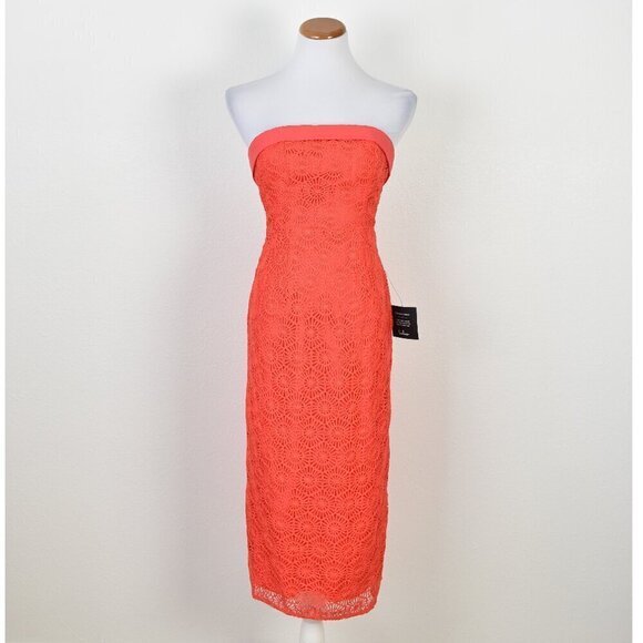 Lulus Dresses & Skirts - Lulu's Chic Intent Bright Red Crochet Textured Strapless Midi Dress NEW - XS